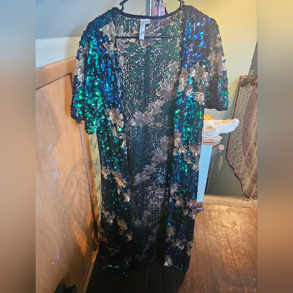 Sequin Kimono with Blue and Green Accents